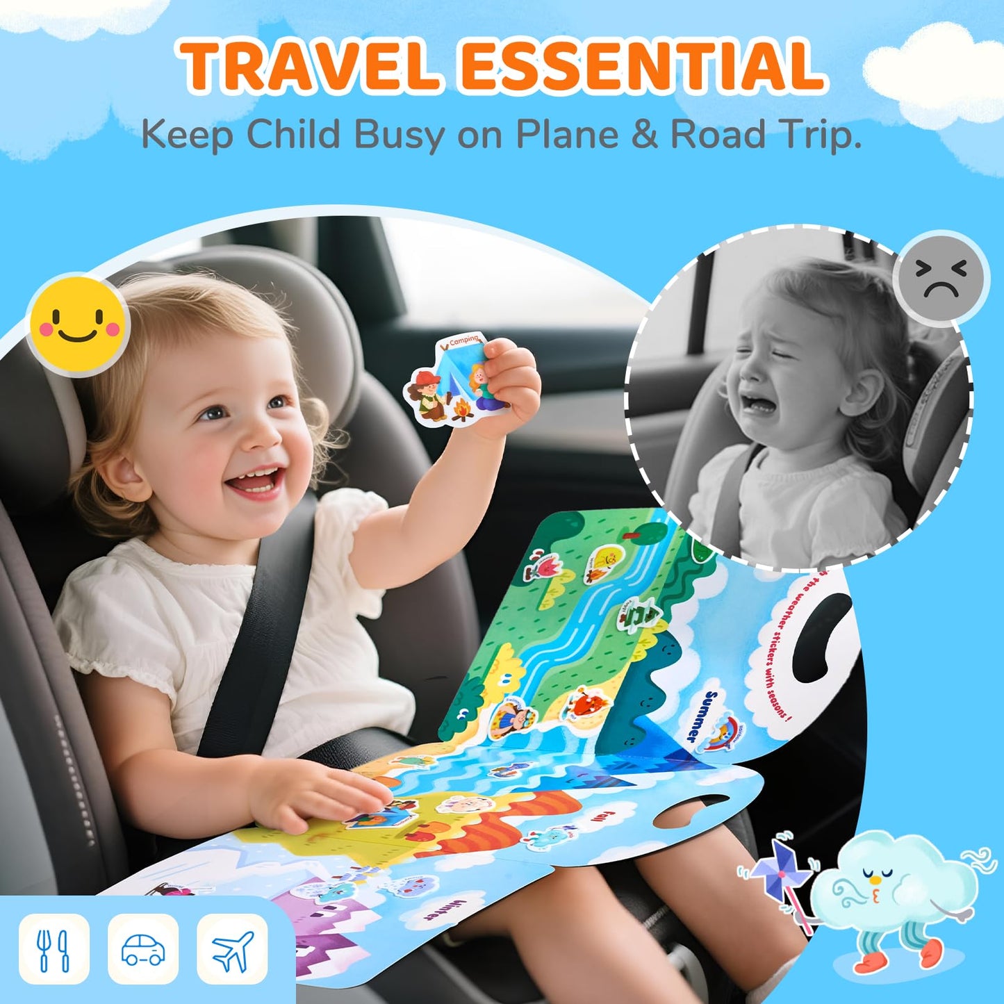 JoyCat Reusable Sticker Book - Stickers for Toddlers, Kids Sticker Activity Book, Travel Toys for Road Trip, Car & Airplane, Educational Learning Gifts for Boys and Girls Ages 3-5 (Weather)