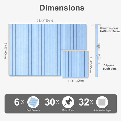 G Gamit 0.47" Thick Felt Pin Board 36"x24" Large Cork Board Alternative 6 Pack 11.81"x11.81"Felt Bulletin Board Wall Tiles Notice Board with 30 Pushpins for Home Office School(Fine-Light Blue)
