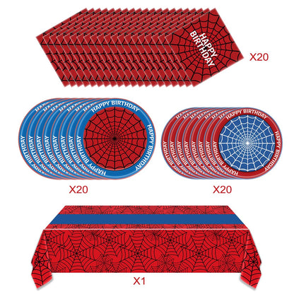 Spider Party Supplies, 40 spiderweb-patterned dinner plates, 20 paper napkins, and one 54-inch × 108-inch tablecloth, Spider Theme Birthday Party Decorations
