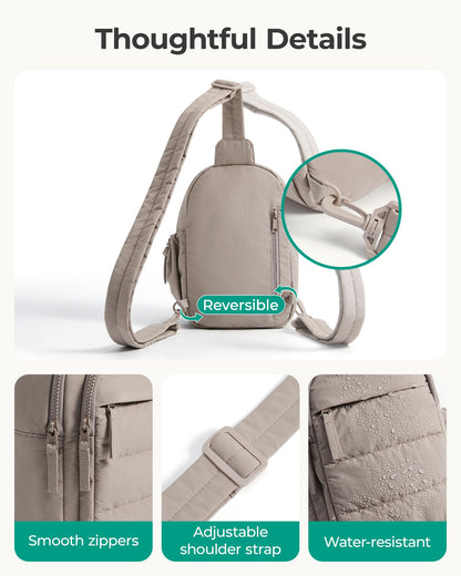 BAGSMART Small Sling Bag for Women, Puffer Crossbody Bag Purses Hobo Handbag Fanny Packs for Travel Hiking, Camel
