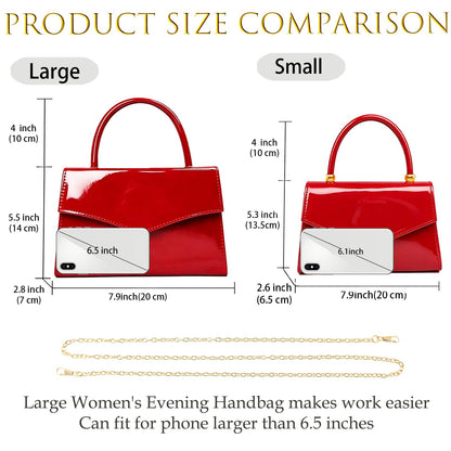 BYWAUQI Evening Patent Leather Handbag Purse Formal Women's Clutch Bag Top Handle for Wedding Party Prom Cocktail(Red-2)