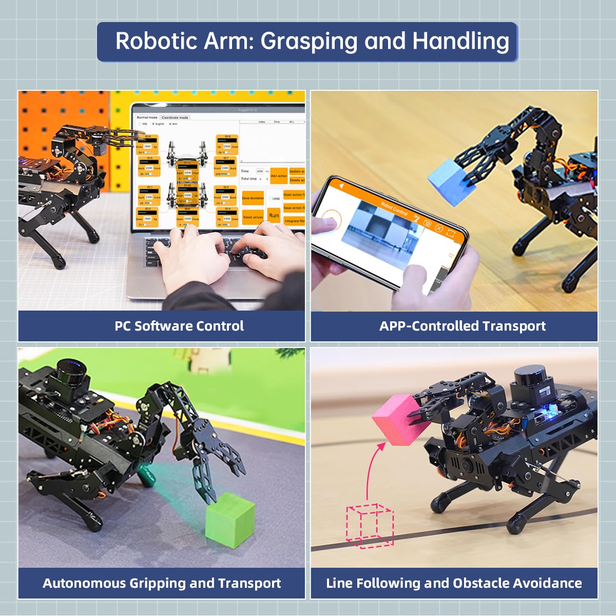 PuppyPi Robot Dog with ChatGPT Large AI Models AI Embodied Intelligence ROS Robotic Dog Vision Scene Voice Understanding SLAM Mapping Navigation Bionic Quadruped Robot, Standard Kit & RaspberryPi5 2GB