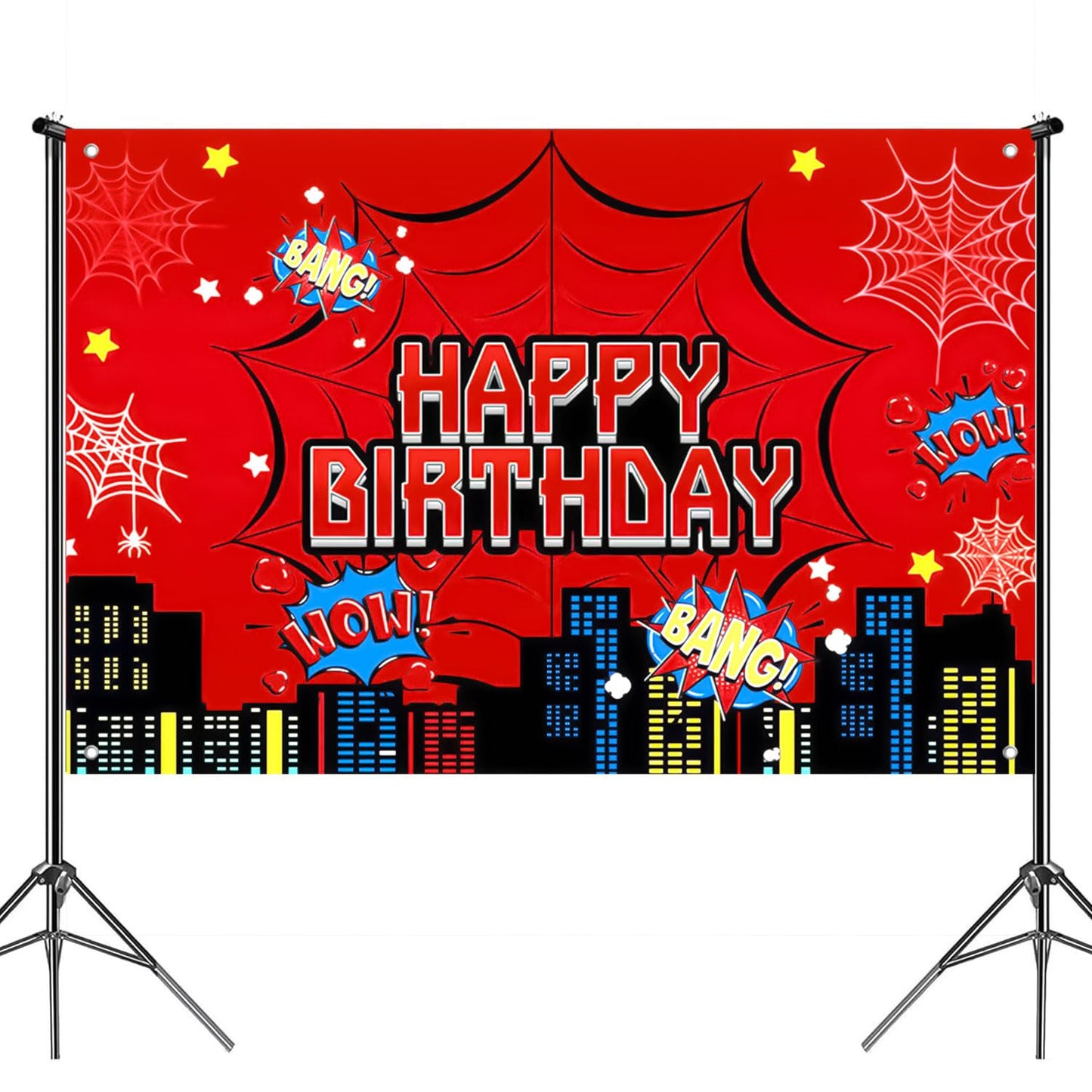 Favuit Red Spider Web Backdrop for Birthday Party Decoration, 7 x 5ft Photo Background Banner Red and Blue Cartoon Theme Party Supplies for Boys Baby Shower Wall Decor Photo Booth Props (7 x 5ft)