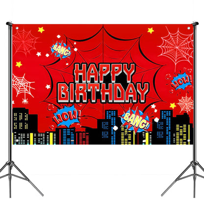 Favuit Red Spider Web Backdrop for Birthday Party Decoration, 7 x 5ft Photo Background Banner Red and Blue Cartoon Theme Party Supplies for Boys Baby Shower Wall Decor Photo Booth Props (7 x 5ft)