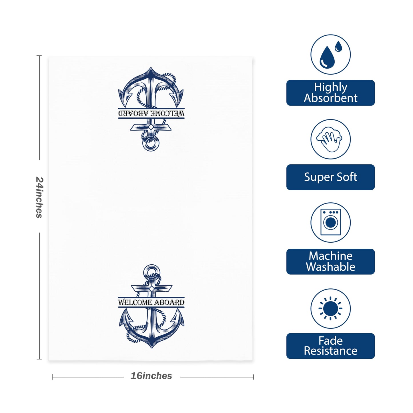 KGHYT Ocean Boat Kitchen Towels,Welcome Aboard Navy Blue Hand Towels Dish Towels for Boat Home Farmhouse Bathroom,16x24 Inches Set of 2.(042)