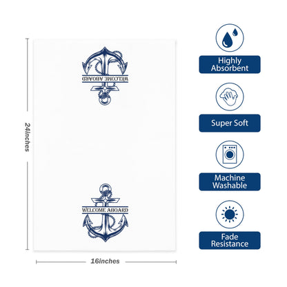 KGHYT Ocean Boat Kitchen Towels,Welcome Aboard Navy Blue Hand Towels Dish Towels for Boat Home Farmhouse Bathroom,16x24 Inches Set of 2.(042)