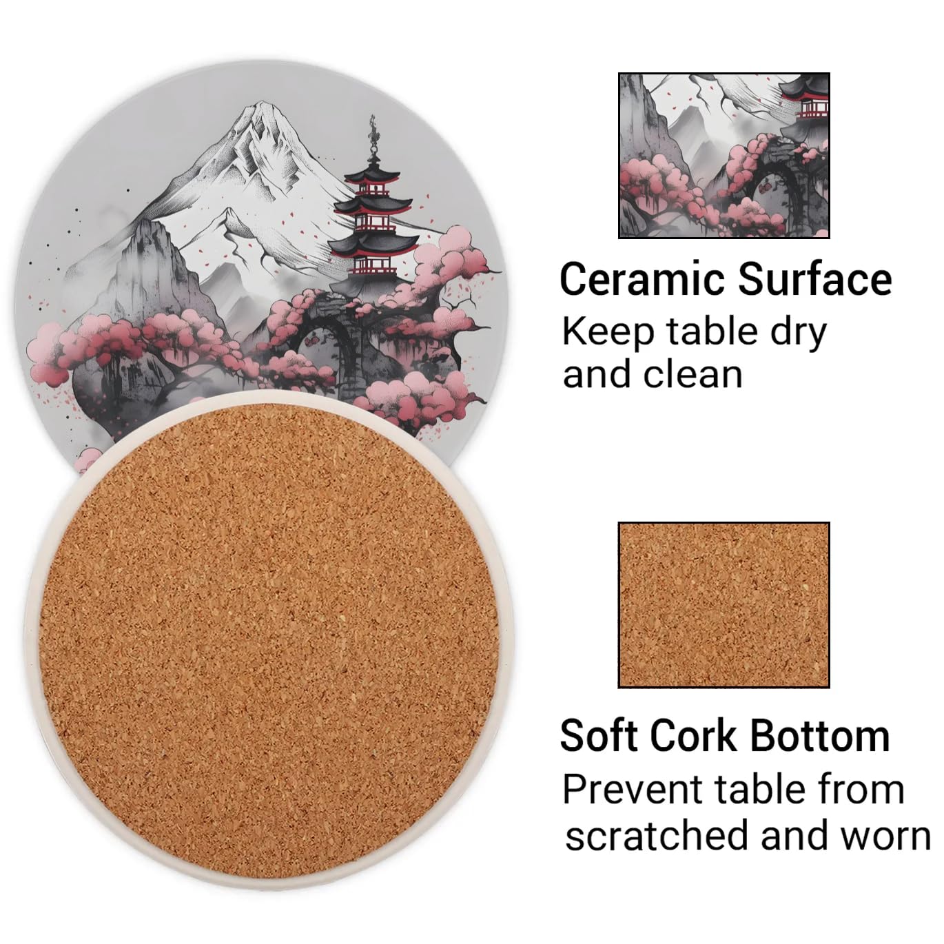 QsirBC Japanese Tower Coasters Set of 4 for Drinks Coffee Table