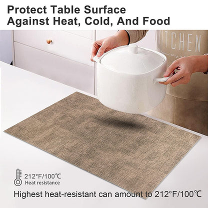 LANDVIEW Leather Heat Resistant Placemats Set of 6 Waterproof Wipeable Washable PU Table Mats,Easy to Clean Anti-Slip (6, Dark Brown)