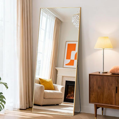 NEWBULIG Mirror Full Length, 56"x21" Body Wall Mirrors with Shatter-Proof Glass, Upgraded Floor Standing Mirror, Hanging or Leaning, with Stand Aluminum Alloy Frame for Home Decor, Bedroom, Gold