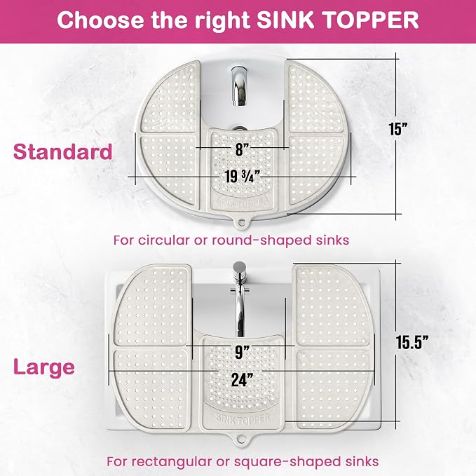 Sink Topper Bathroom Counter Cover & Storage Saver, Foldable Silicone Mat for Hot Tools, Hair Styling & Makeup, Beauty Brush Cleaning Mat, RV Camper Sink Cover & for Small Spaces (Standard Lavender)