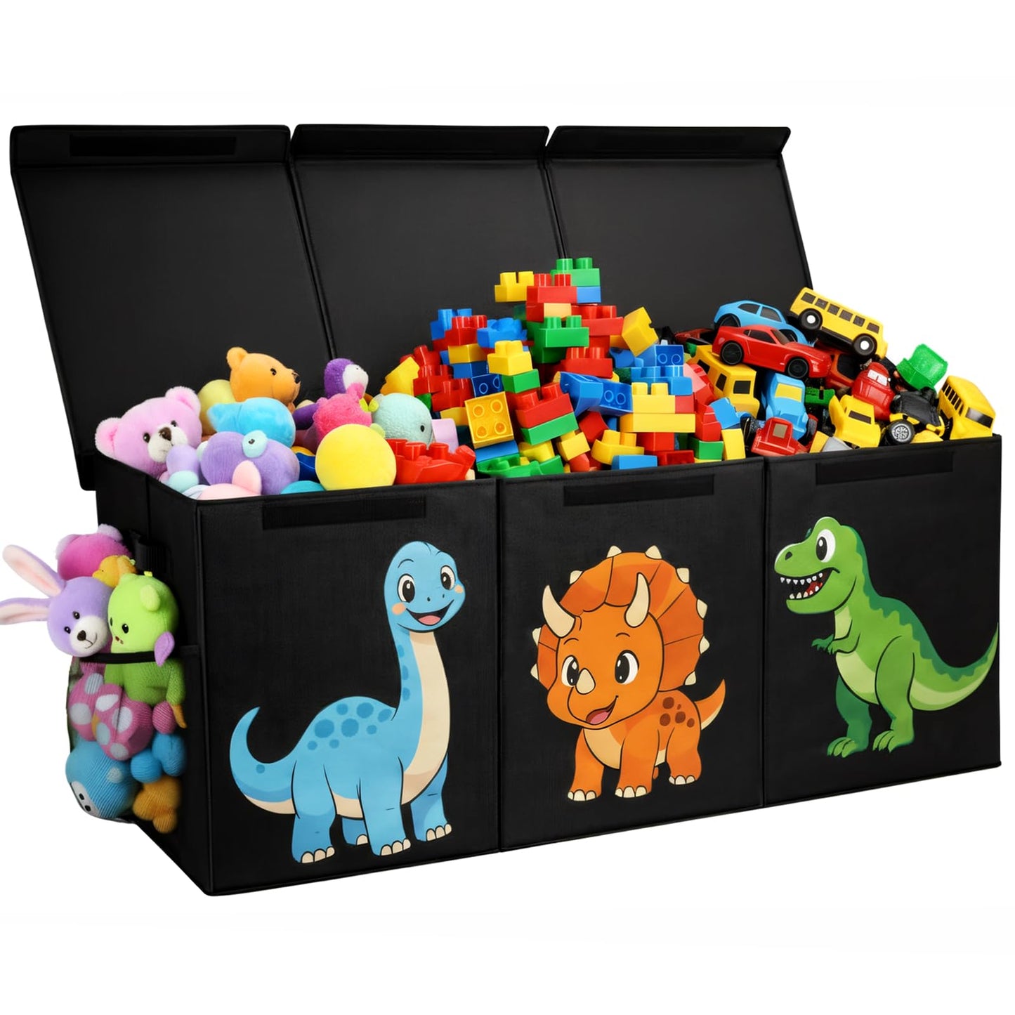 Extra Large Collapsible Toy Box Chest, Sturdy Dinosaur Toy Storage Organizer with Lids, 40"x16"x14", Toy Box for Boys Girls, Cute Kids Bin Baskets for Living Room, Playroom, Nursery, Bedroom, Black