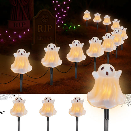 Halloween Pathway Lights Outdoor Decorations, 4PCS 3D Light-Up Ghost Garden Stake Lights, Waterproof Outdoor Lights for Yard, Lawn, Driveway, Halloween Decor