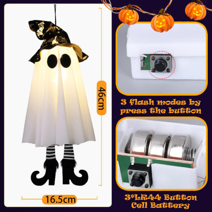 Set of 3 Halloween Hanging Ghosts, Halloween Decorations Witch Hat Lights, Outdoor Glowing Ghost for Yard Patio Garden Tree