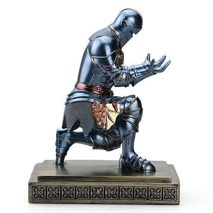 Amoysanli Medieval Armored Warrior Knight Pen Holder Desk Organizers and Accessories Resin Pencil Holder Paperweight as Gift with a Cool Letter Opener for Desk (Blue)