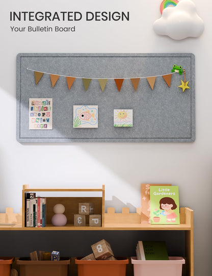 Fluxynara Bulletin Board, 35" x 17.5" Cork Board Alternative with 12 Safe Removable Adhesive Tabs, Foldable Felt Pin Board for Home Office, Classroom, Bedroom,Entryway for Walls—Blue Gray