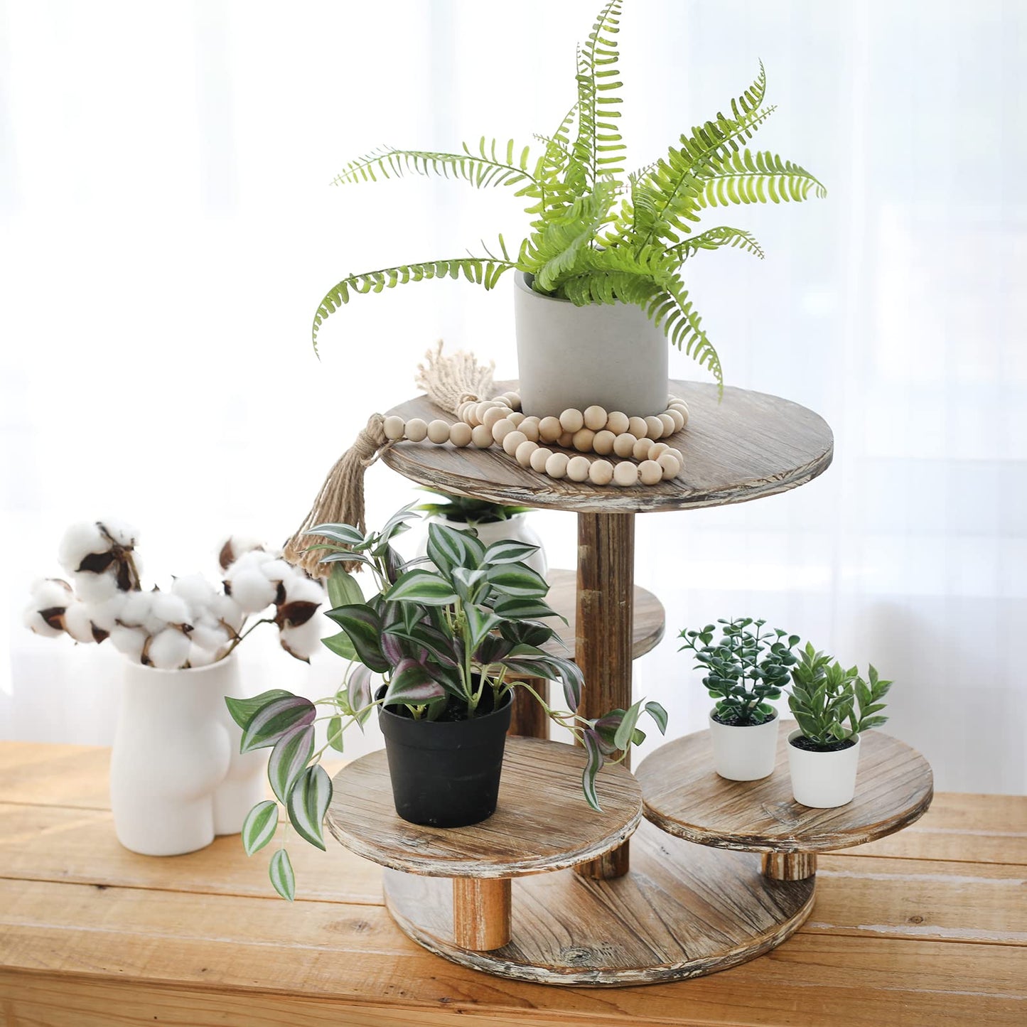 SwallowLiving 5 Tier Round Cupcake Tower Stand for 60 Cupcakes Wooden Cake Stands Farmhouse Tiered Tray Decor Cupcake Display for Birthday Graduation Baby Shower Tea Party and Wedding