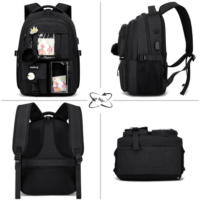 kadilong School Backpacks for Teen Girls Bookbag for Middle School College Students, Cute Backpacks for Women 15.6 Inch Laptop Bag Back Pack School Bag Anti Theft (Black)