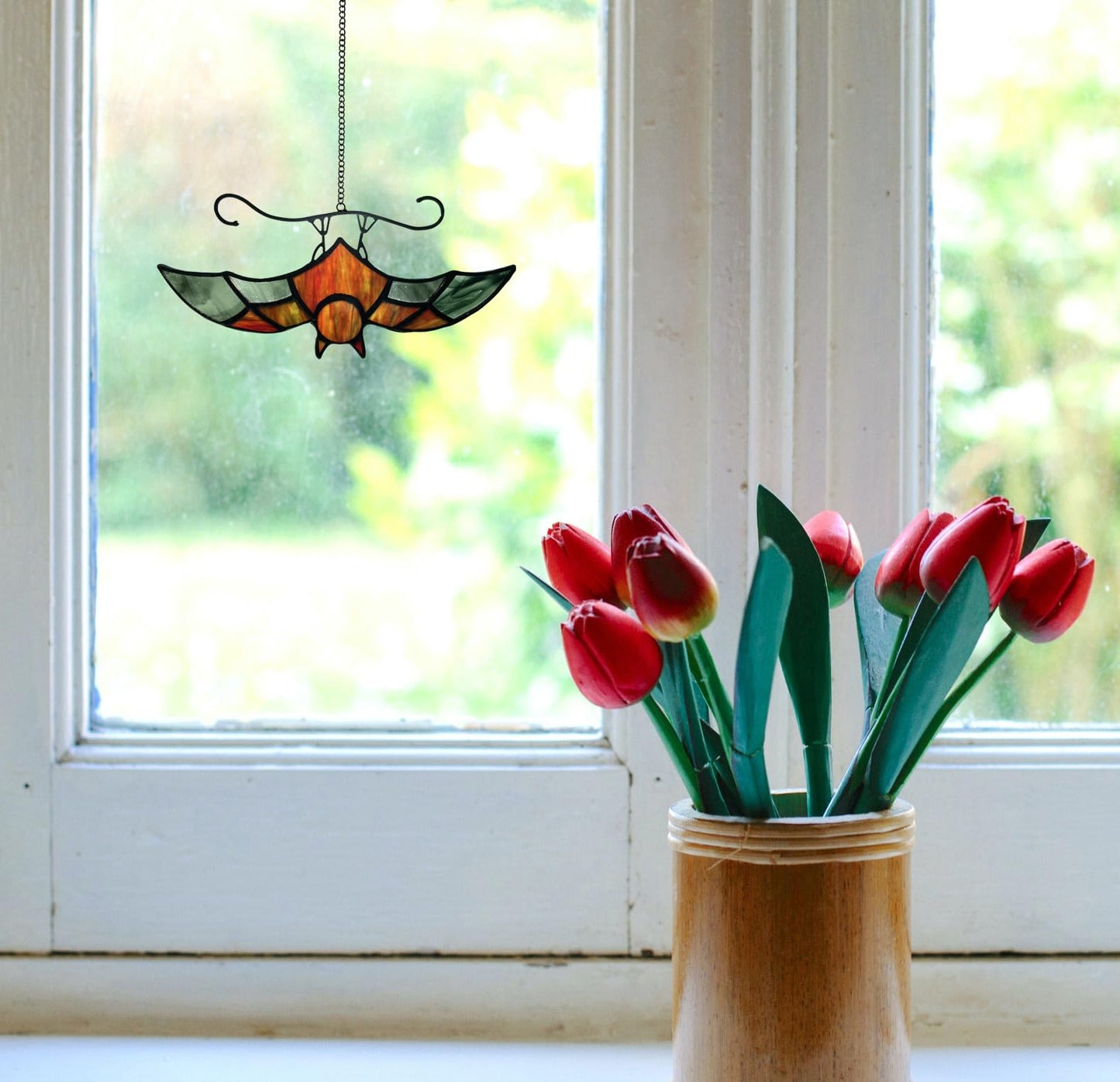 Bat Decor Stained Glass Window Hanging Suncatcher for Window,Halloween Bat Decoration 6.9 inch