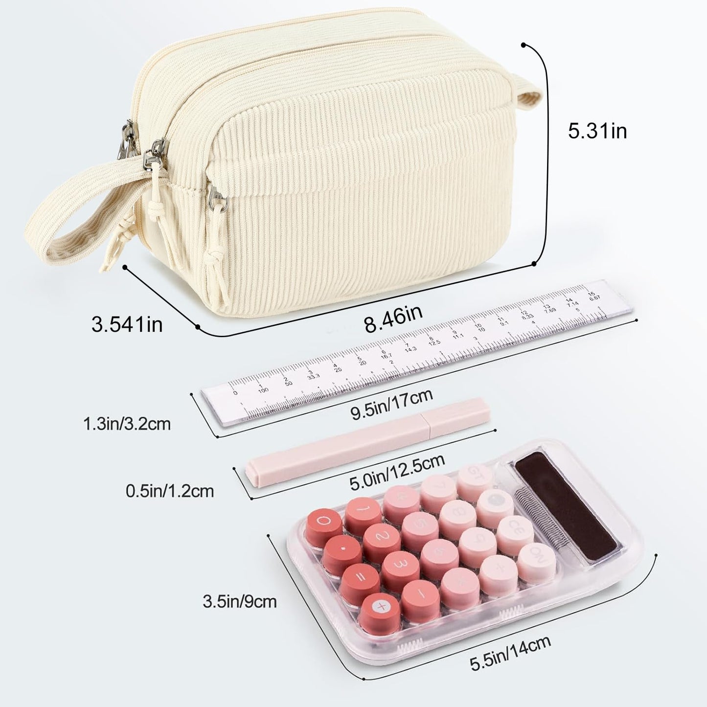 Bluboon Large Capacity Pencil Case Pencil Pouch Pen Case School Supplies Cute Corduroy Pencil Box Pencil Bag for Teen Girls Boys Women Mens Makeup Bag (Beige A)