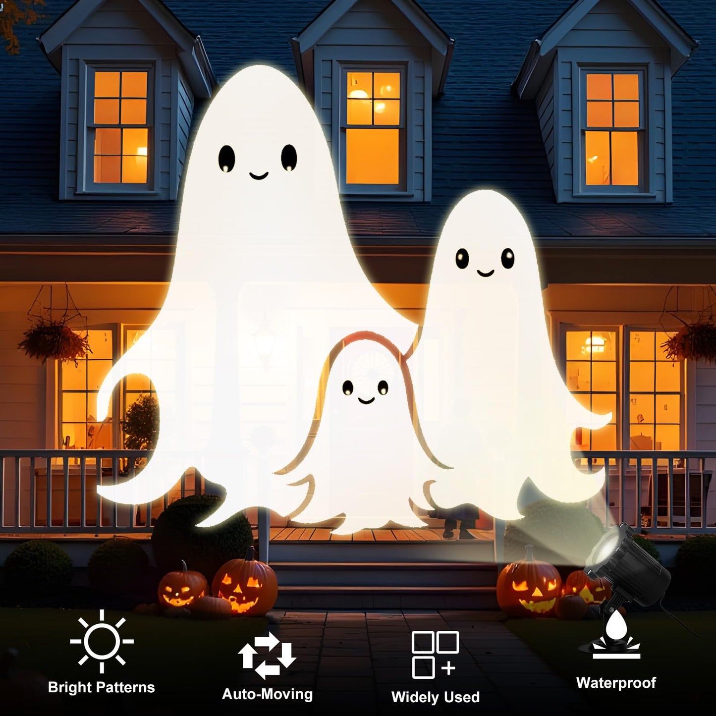 Treela Halloween Cute Ghost Projector Lights Outdoor Indoor Dynamic Lights Decoration Outside LED Landscape Lamp for Holiday Garden Supplies