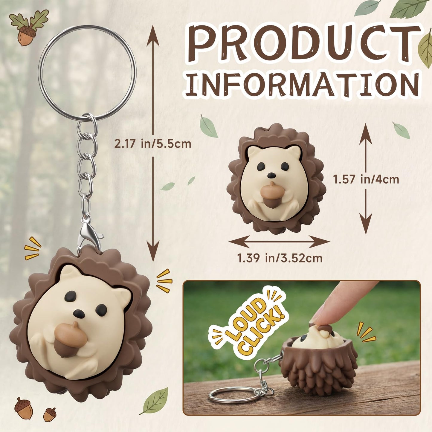 Kenning 12 Pcs Hedgehog Clicker Fidget Toys Keychains Bulk 3D Printed Sensory Clicker for Stress Relief End of Year Student Gifts from Teacher Classroom Rewards Graduation Favors