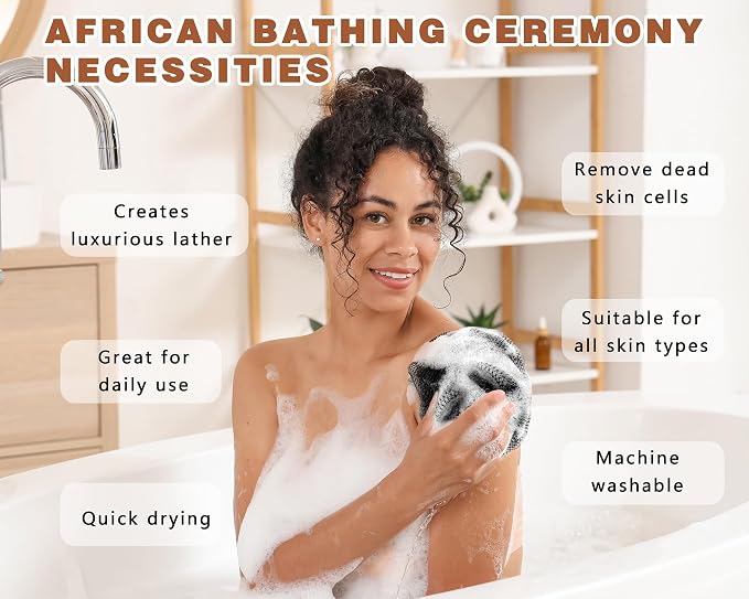 2 Pack African Net Sponge Exfoliating Body Scrubber Bath Sponge for Daily Use (Black+Dark Green)