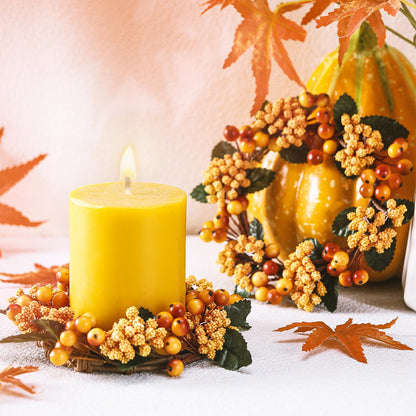 Suncalla 2 Pack Fall Candle Rings Wreath 6 with Artificial Berry Leaf Acorn Wreath for Mini Candle Rings Thanksgiving Fall Wedding Rustic Seasonal Decoration (Berry)