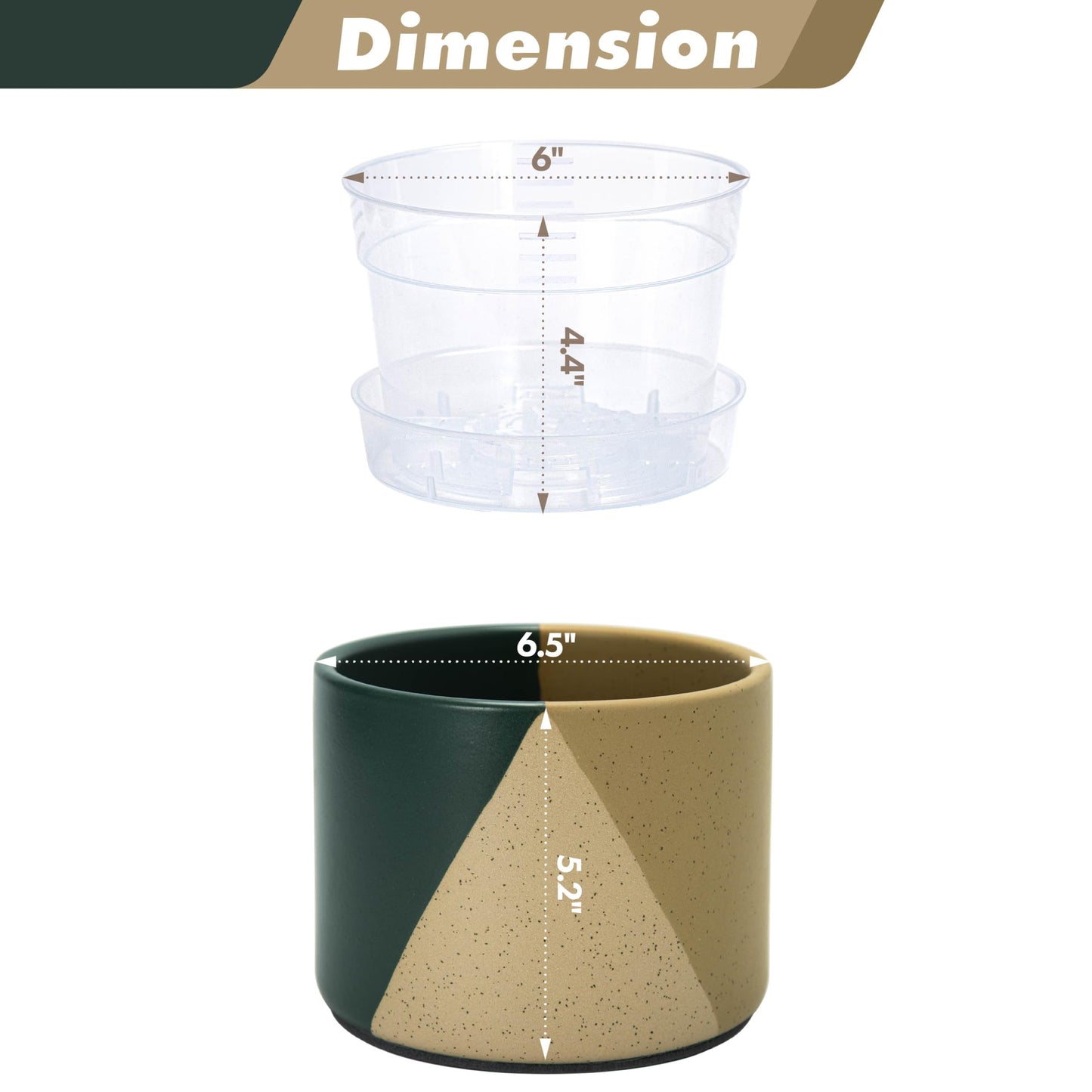 D'vine Dev 6.5" Stoneware Cachepot Planter with 6" Low Clear Nursery Pot & Detachable Saucer – Modern Indoor Plant Pot with Drainage for Bottom Watering & Root Visibility, Desert Forest, 93-O-D-1
