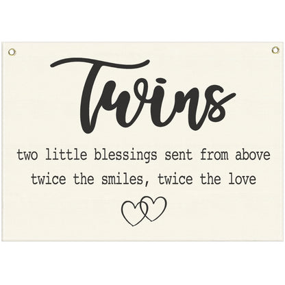 Twin Room Sign Canvas Banner-Nursery Wall Decor Rectangular Flag Sign for Baby Kids Newborn Nephew,Bedroom Baby Room Door Decoration,Twins Two Little Blessings Quote,Christmas Gift 28.5"L x 20"W