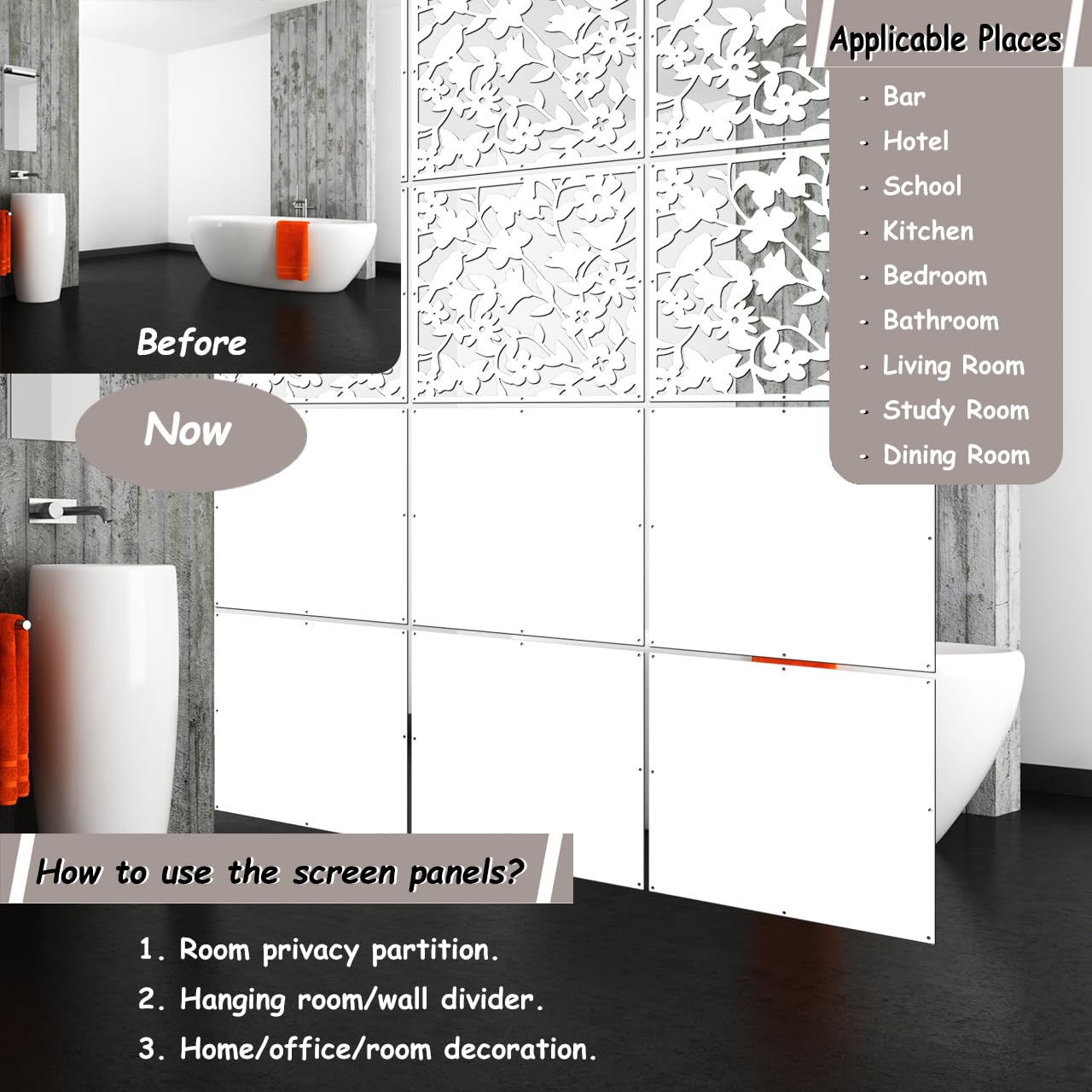 Lchen Hanging Room Divider Panel, 12 Pieces White Screen Panels Solid Board Cut Room Partition Home Decoration(Mixed,15.7"x15.7"x0.03")