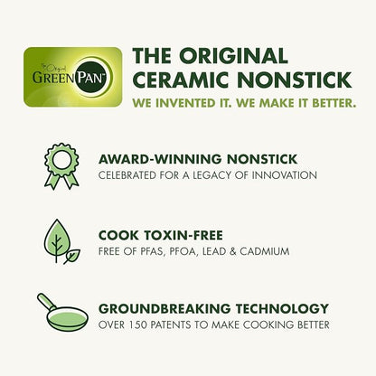 GreenPan Nova 12” Nonstick Frying Pan Skillet, PFAS-Free Ceramic Cookware, Durable Fast Heating, Induction Ready, Omelet & Eggs, Oven Safe to 600F, Dishwasher Safe, Coastline Blue