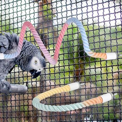 3 Pack Bird Rope Perch for Parakeets Cockatiels, Colorful Cotton Parrot Bungee Swing Toy, 31" & 13" Multi-Shape Bendable Cage Climbing Stand Accessories for Small Medium Birds, Gradient