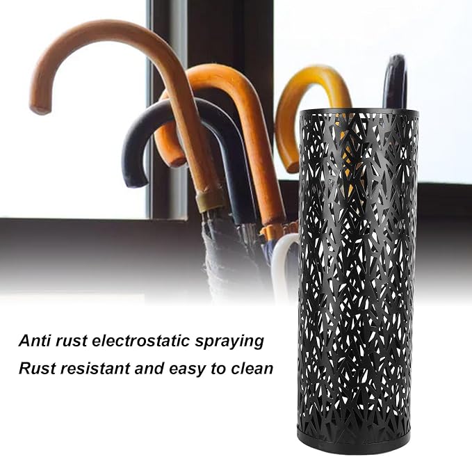 Metal Round Umbrella Stand Rack,Umbrella Holder Organizer Bin Hollowed Freestanding Canes Walking Sticks Holder for Entryway Home Hotel Office Decor (M)