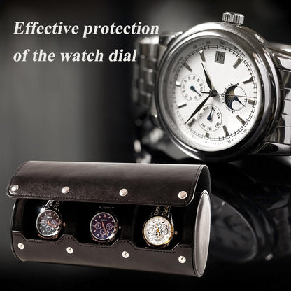 MR.OKAY 3 Watch Travel Case-Classic Leather Watch Case With Superb Texture.Portable Watch Roll Or Organizer For Storage And Display. Men's Great Gift For Traveling,100% Handmade by Artisans.