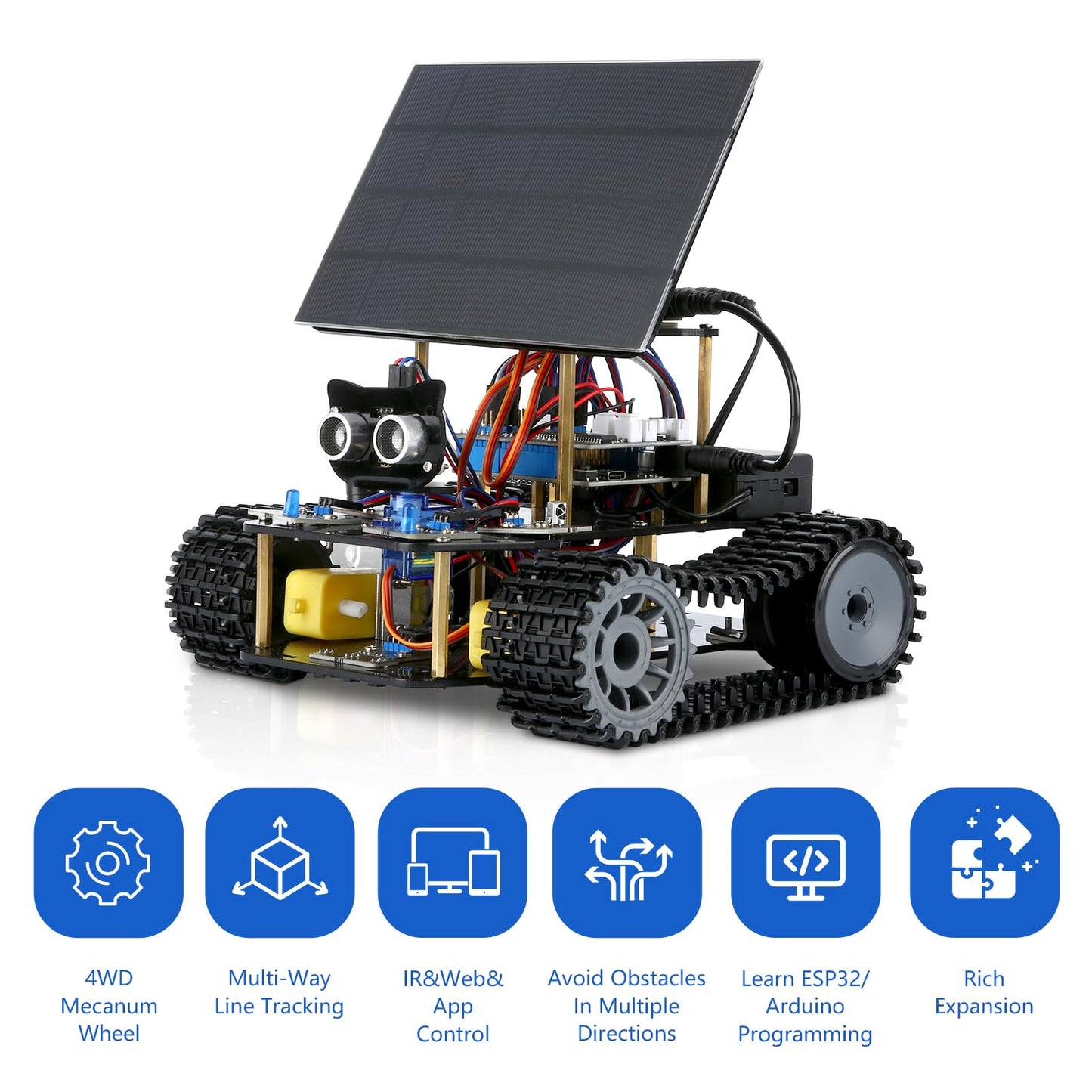 Robot Kit, Robotics for Kids Ages 8-12 12-16, 4-in-1 ESP32 Smart Tank Solar Robot Car for Arduino/Scratch/Python, STEM Science Kit 4WD Remote Control Car Coding Gift Building Toy for Boys Girls Teens
