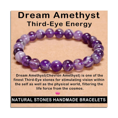 AD Beads Handmade Gemstone Stretch Elastic Bracelet Crystal Healing Reiki Nature's Beauty and Spiritual Essence Unisex (10mm, Dream Amethyst (Third-Eye Energy))