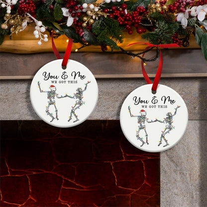 SOL VIBES Couple Christmas Ornament 2025, Xmas Hanging Ornaments, Dancing Skeleton Ornament on Christmas or Halloween, You & Me Gifts for Love and Friendship, Girlfriend, Boyfriend, or Soul Sisters