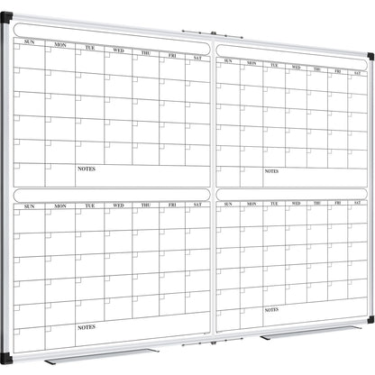 XBoard Magnetic Calendar Whiteboard 48x36 inch, 4 Month Dry Erase Board Planner with Silver Aluminium Frame, Foldable White Board Calendar for Home School Office Organization