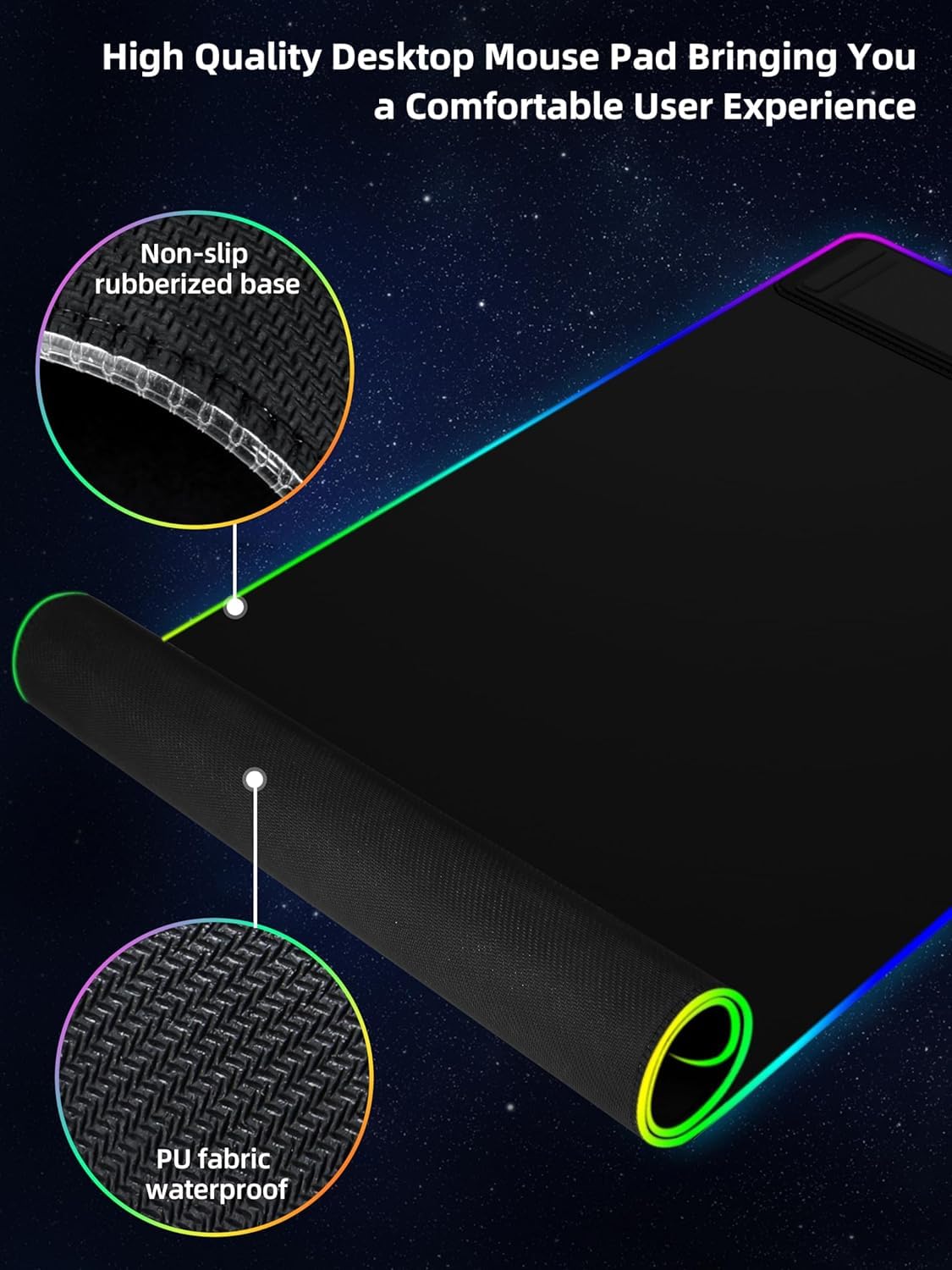 XXL Mouse Pad with Phone Holder - Black, RGB Desk Mat with 15W Fast Charging, LED Gaming Mousepad with 11 Light Colors, Waterproof Non-Slip Pad for Office & Home