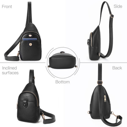 GOIACII Sling Bag for Women Men Leather Fanny Pack Chest Bags for Travel Sport Small Purse Crossbody Black