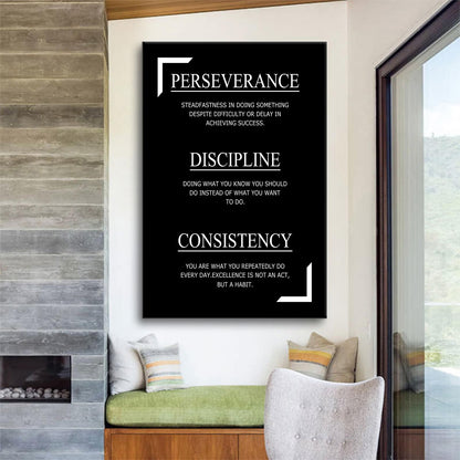 Perseverance Discipline Consistency Success Poster Print Motivational Picture Painting Inspirational Canvas Wall Art for Modern Office Bedroom Living Room School Wall Decor Ready to Hang [24''Wx36''H]