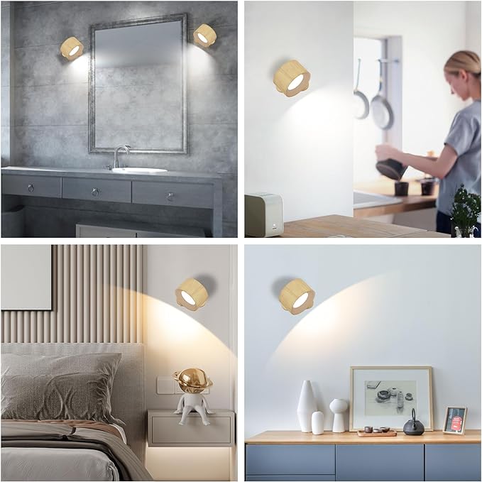 Battery Operated Wall Light, LED Wall Sconce with 3 Color Modes 3 Brightness Levels 360°Rotation Lighting Touch Control, Wall Mounted Lamp Cordless Wall Lamp for Bedroom Reading Bedside-1Pack