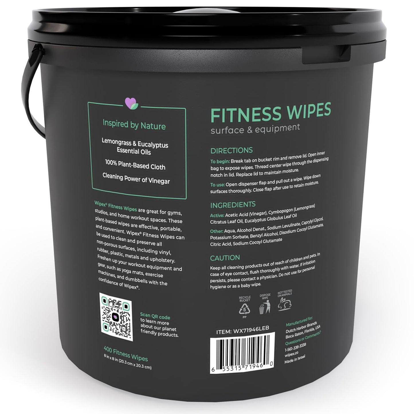 Wipex Yoga Mat Cleaner Gym Wipes - Plant-Based Lemongrass, Eucalyptus & Vinegar Wipes for Fitness Equipment & All Purpose Gym Cleaning - Safe for Peloton Bikes & Treadmills - 400 Count