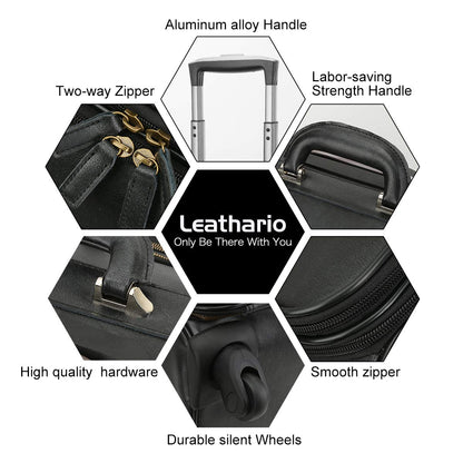 Leathario Leather Rolling Laptop Case Wheeled Briefcase Suitcase Roller Boarding