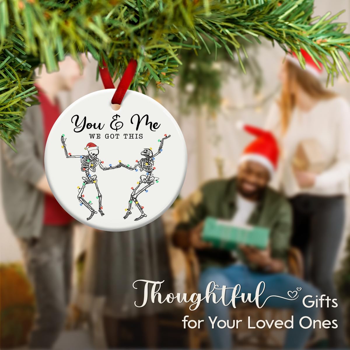 SOL VIBES Couple Christmas Ornament 2025, Xmas Hanging Ornaments, Dancing Skeleton Ornament on Christmas or Halloween, You & Me Gifts for Love and Friendship, Girlfriend, Boyfriend, or Soul Sisters