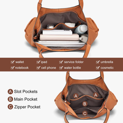 Cnoles Hobo Bag for Women Shoulder Tote Bag Ladies Top Handle Handbag Soft Genuine Leather Top-handle Purse Black
