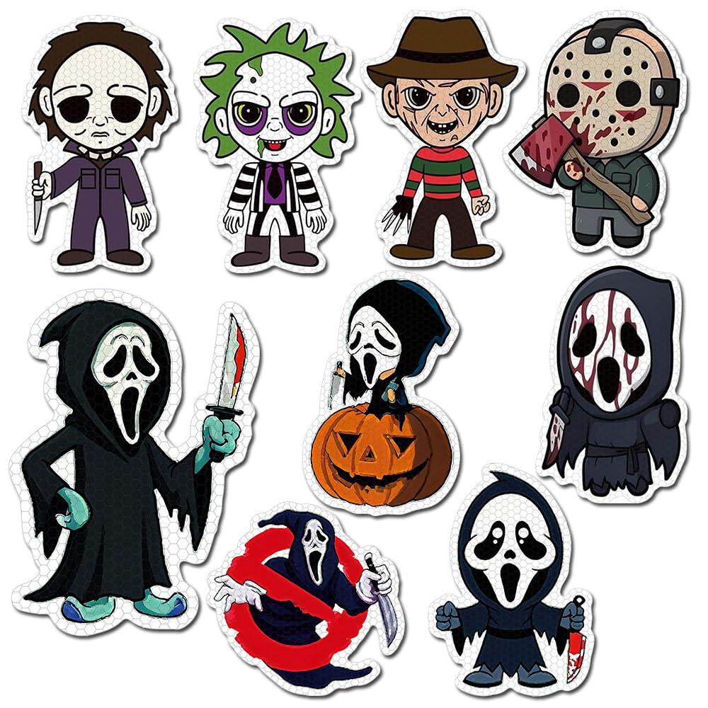 9 Pack Reflective Halloween Car Magnets, Cute Cartoon Ghost Magnetic Bumper Stickers, Horror Halloween Fridge Magnets for Holiday Party, Home, Trunk, Car, Garage Door Décor