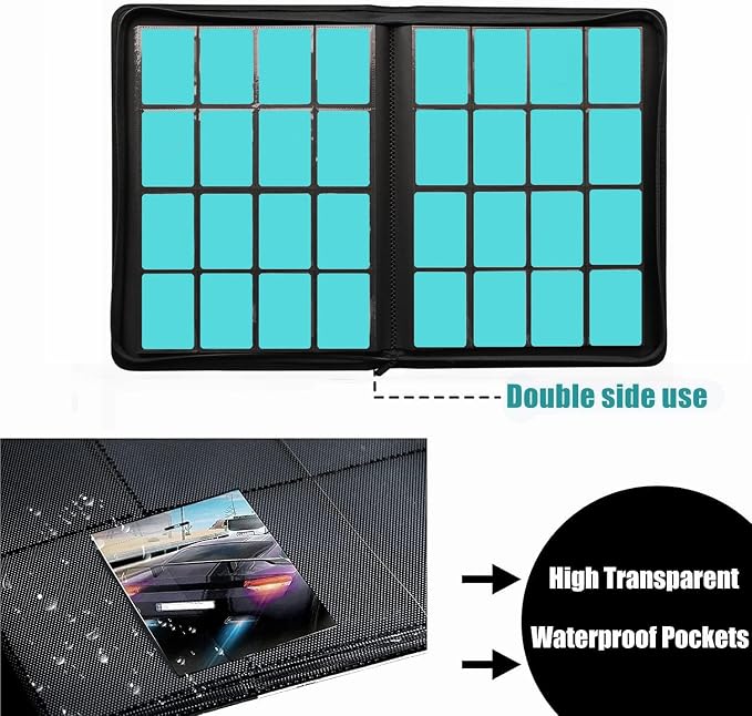 Trading Card Binder 16 Pocket, 1664 Pockets Ringless PU Cover Card Collection Binder, Double Sided Card Binder Collector Album, Card Folder for MTG, TCG, Sports Cards, Game Card (Teal, 16Pockets)