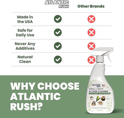 Atlantic Rush Small Animal Cage Cleaner Spray- 24oz Bottle Cage and Crate Cleaner for Guinea Pig, Hamster, Rabbit, Ferret, & Birds- Cage Cleaning Supplies Odor Eliminator