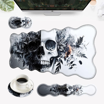 EFGWSDER Desk Mat, Mouse Pad with Wrist Rest, 4-in-1 Large Mouse Pads for Desk, Ergonomic Mouse Pad and Keyboard Wrist Rest Gaming Keyboard Mat for Office,Funny Skull